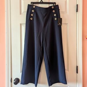 Jules & Leopold Navy Wide-Leg Cropped Pants with Button Detail (L)